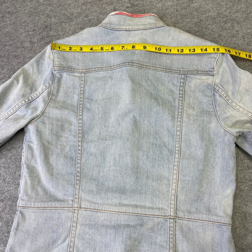 Y2K Gap Stretch Light Wash Mandarin Collar Denim Jacket M Tropical Lining VTG - Picture 15 of 16